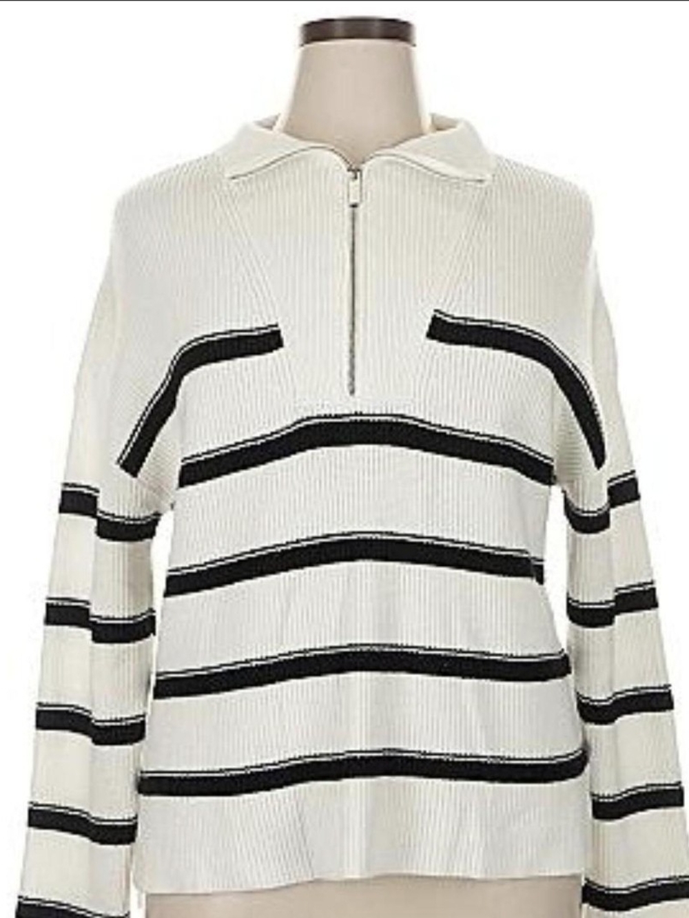 Laundry By Shelli Segal Cream Half-Zip Sweater with Black Stripes